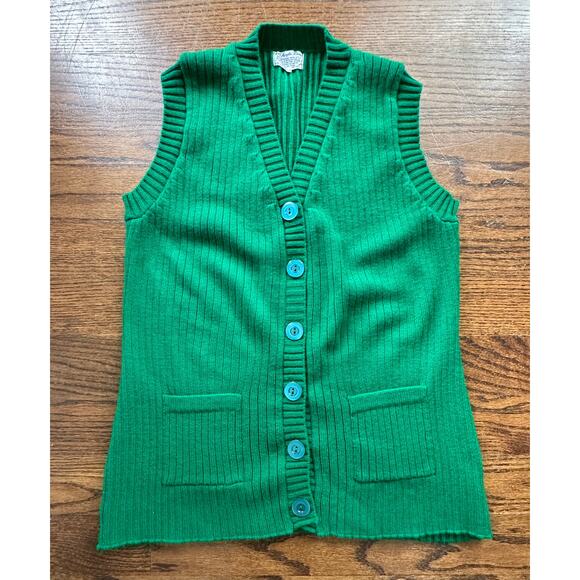 Vintage 70s Green Sweater Vest Button Indie Alternative Groovy Emo Punk Cosplay - Picture 4 of 11